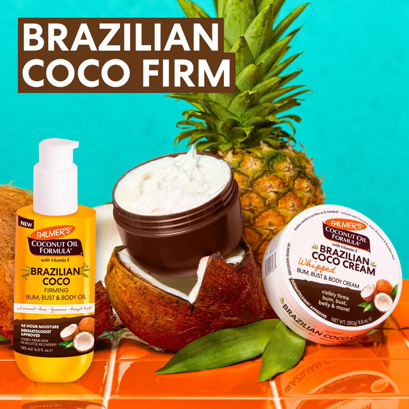 Palmer's Coconut Oil Formula Brazilian Coco Firming Skin Care Duo, Whipped Body Butter (8.8 Oz) + Body Oil (6.5 Fl Oz) Helps with Skin Tightening & Firming of Bum, Bust & Belly, Provides 48Hr Moisture