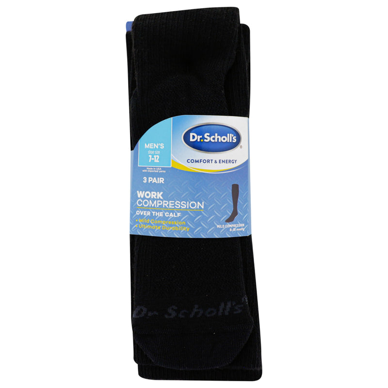 Dr. Scholl's Men's Athletic & Work Compression Over The Calf Socks-1 & 3 Pair Packs-Fatigue Relief 7-12 Black (3 Pairs)