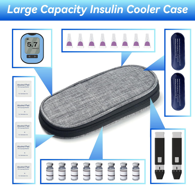 [Australia] - roargy Portable Diabetic Medication Cooler Bag Insulin Carry Bag with 2 Ice Packs Gray Diabetic Cooler Bag 