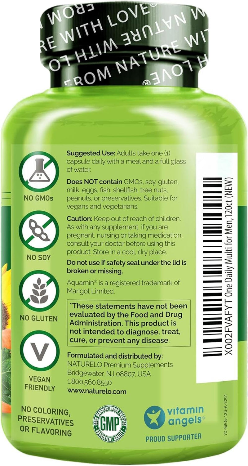 NATURELO Men’s Multivitamin Easy One a Day | 120 Vegan Capsules (4 Month Supply) | 29 Essential Vitamins, Minerals & Fruit & Veg Extracts, for Men’s Health, Energy and Performance 120 count (Pack of 1)