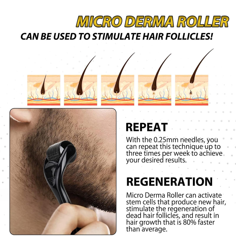 [Australia] - Beard growth set, beard growth kit with beard roller 0.25 mm, beard growth serum oil, beard growth kit, hair growth for men, thickening and strengthening for hair growth and beards 