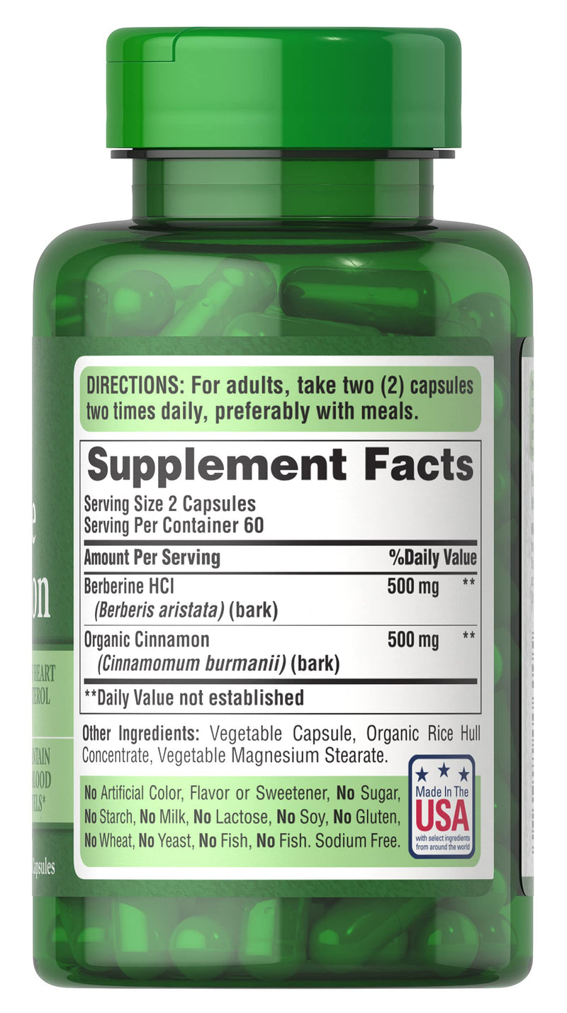 [Australia] - Puritan's Pride Berberine and Cinnamon, Capsule For Cardiovascular Support 