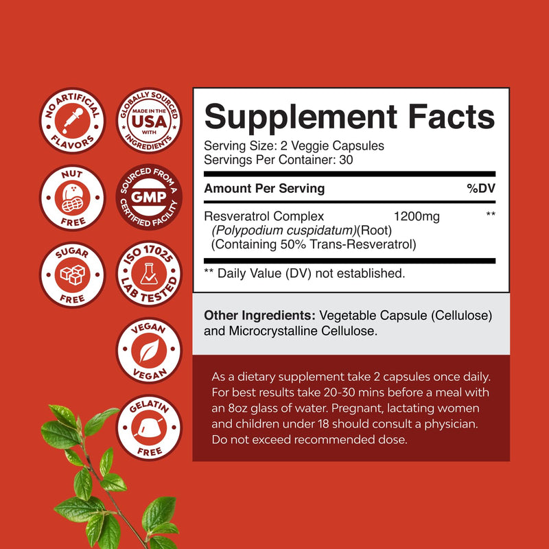 Youthful Trans Resveratrol Supplement - Resveratrol Capsules with AMPK Activator for Cellular Health & Vitality - AMPK Metabolic Activator for Metabolism Boost & Cellular Efficiency - 60 Count