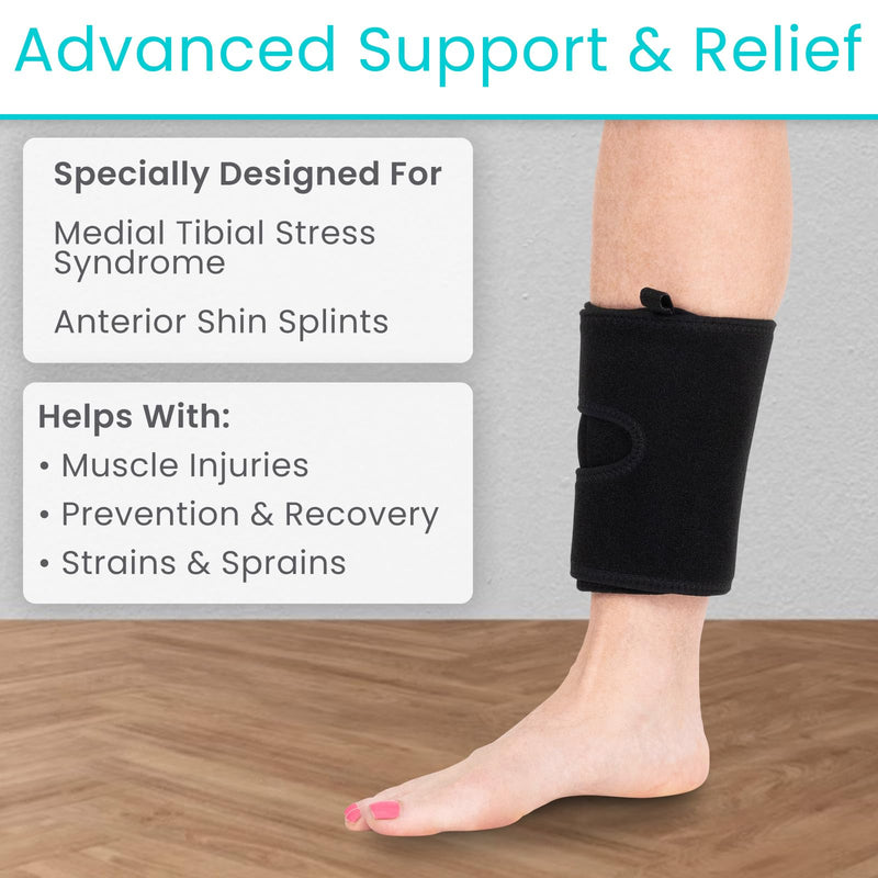 [Australia] - Vive Shin Splint Compression Wrap (Pair) - Adjustable Brace for Pain Relief, Support and Recovery - Lower Calf Compression Sleeve - For Medial Tibial Stress Syndrome and Anterior Shin Splints (Black) Black 