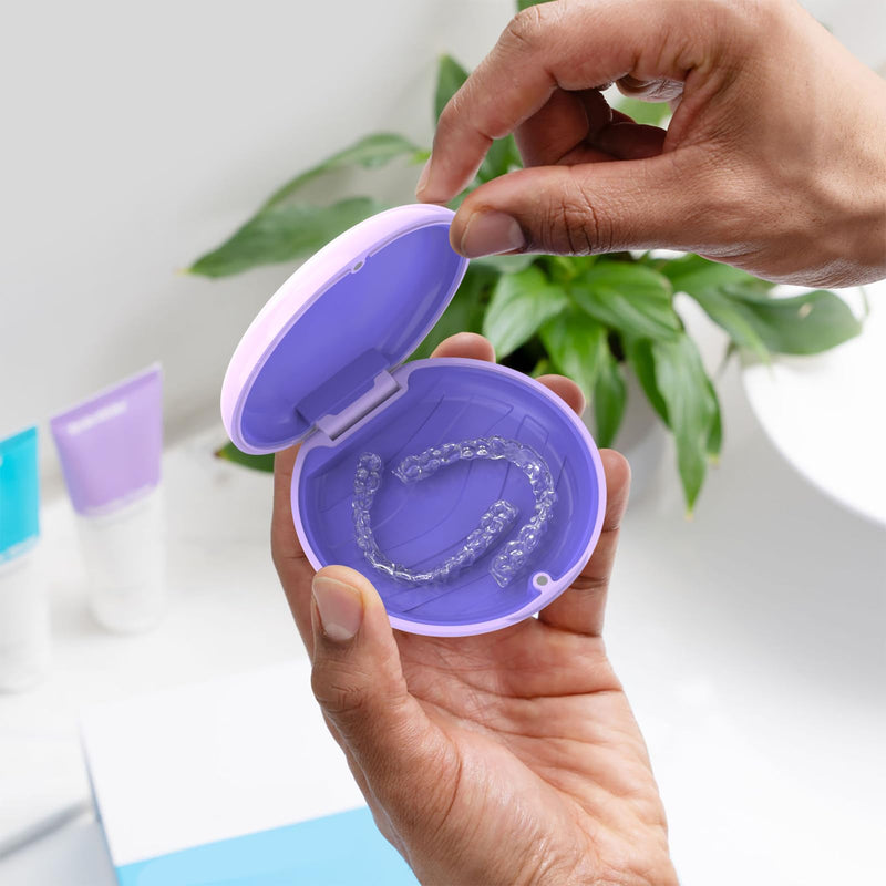 [Australia] - 2 Pack Retainer Case, Slim Aligner Case, Compatible with Invisalign, Mouth Guard Case, Cute Orthodontic Retainer Case with Retainer Removal Tool and Brush, Purple 2Pack-Purple 