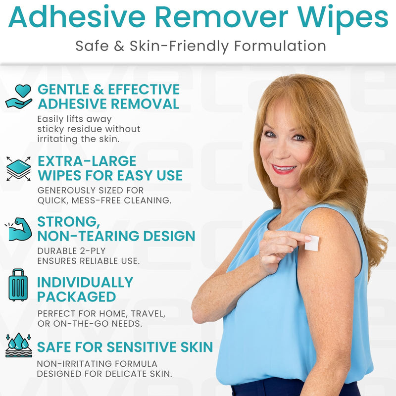 [Australia] - ViveCare Medical Adhesive Remover Wipes for Skin (50 Pack) - No Sting Adhesive Remover Pads - Ostomy & Stoma Adhesive Removal Wipes & Cleaner - Adhesive Barrier 50 
