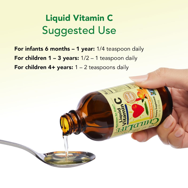 [Australia] - CHILDLIFE ESSENTIALS Liquid Vitamin C - Pure Vitamin C Liquid Supplement for Kids, Toddlers, & Babies, Immune System Support, Natural Orange Flavor, 4 Fl Oz (Pack of 1) 4 Fl Oz (Pack of 1) 