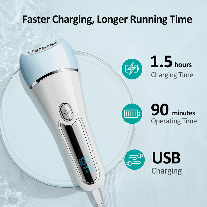 [Australia] - Epilator for Women, 6 in 1 Hair Removal Epilator, Shaver, Face Razor, Facial Brush, Face Massage and Body Exfoliator,IPX7 Waterproof Rechargeable Hair Removal for Women, 2 Speeds 