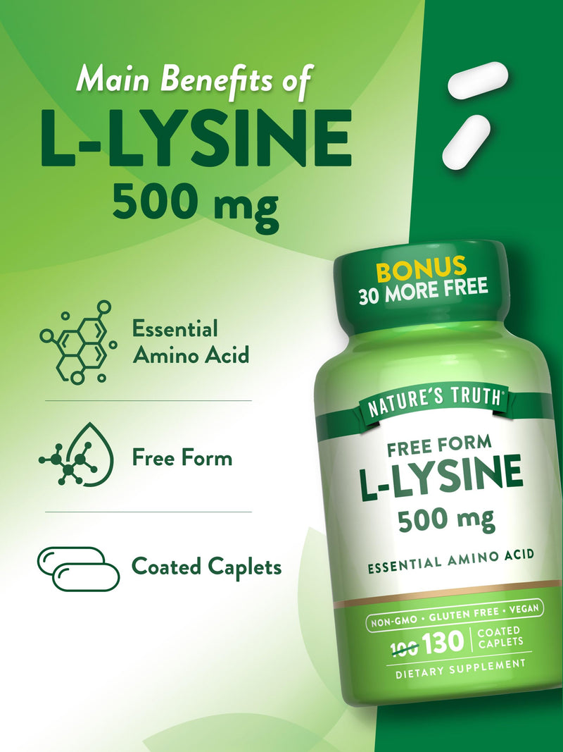 [Australia] - Nature's Truth L-Lysine 500mg | 130 Caplets | Free Form | Essential Amino Acid | Non-GMO & Gluten Free Supplement 