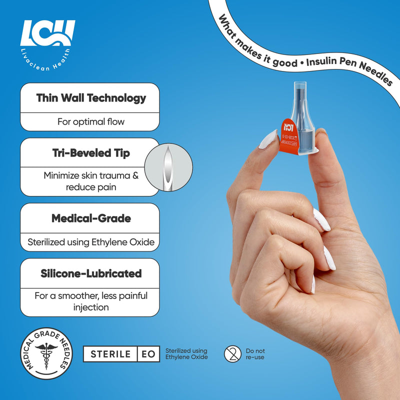 [Australia] - (150 Ct) LivaClean Health Pen Needles for Insulin - 32G x 4mm (5/32"), Universal Fit for Most Pen Injectors, Diabetic Needles, Individually Packaged, Safe and Convenient Use 