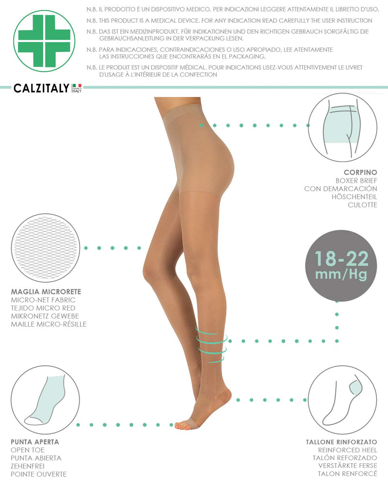 [Australia] - CALZITALY Toe-free medical tights with strong graduated compression 18-22 mm/Hg | Open Toe Elastic Support Tights | Black, skin color | S, M, L, XL | 140 DEN | Made in Italy 