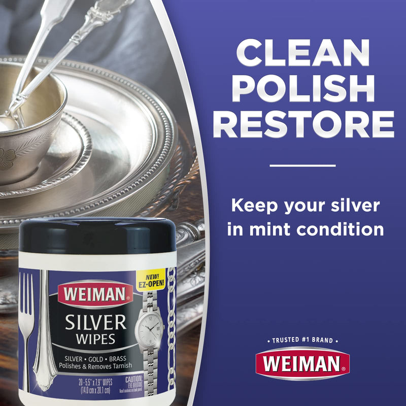 Weiman Jewelry Polish Cleaner, Tarnish Remover Wipes - 20 Count - Use on Silver Jewelry Antique Silver Gold Brass Copper and Aluminum