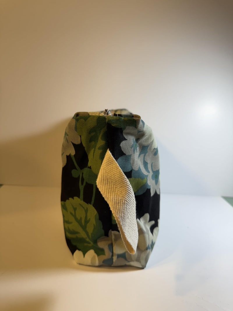 Handmade Canvas Cosmetic Bag Set of 3 with Natural Cotton Lining – Travel Makeup Pouches with Zippered Closure, Floral Pattern
