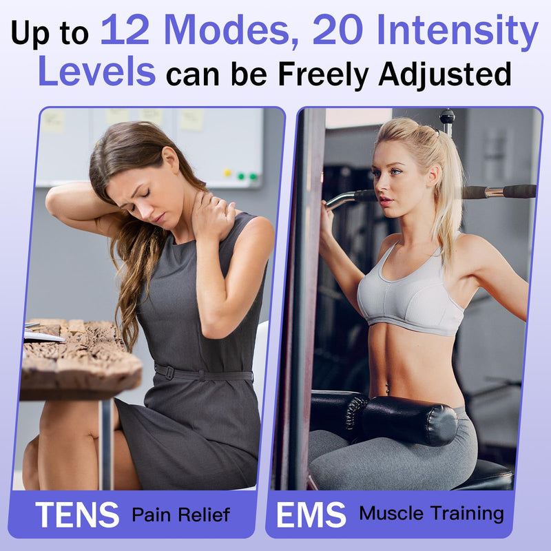 APP Wireless TENS Unit Muscle Stimulator 12 Modes for Pain Relief | Dual Host Independent Control, EMS Muscle Stimulator for Back, Shoulder, Legs Pain Relief, 20 Intensity, 8 Pcs Electrode Pads