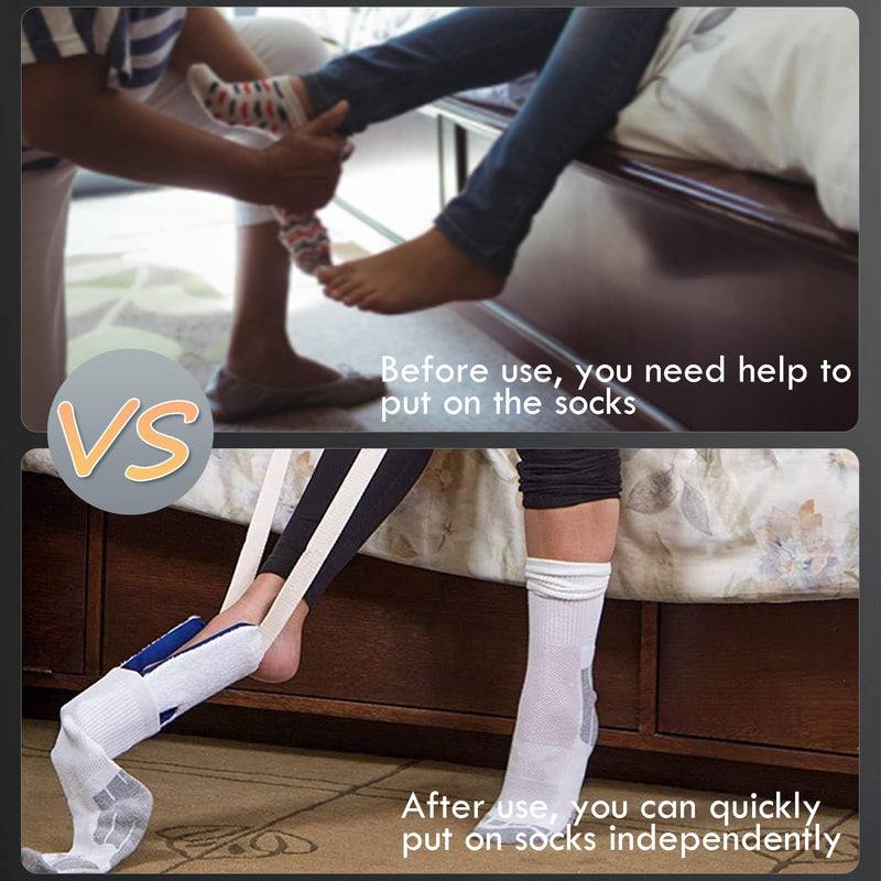 [Australia] - Sock Aids for Putting On Socks, Wide Sock Aid, Sock Aid Device for Seniors, Disabled, Pregnant, Sock Helper Aid Tool Easy On and Off, Sock Assistant Device Bending, Soft Sock Puller Aid（L） L 