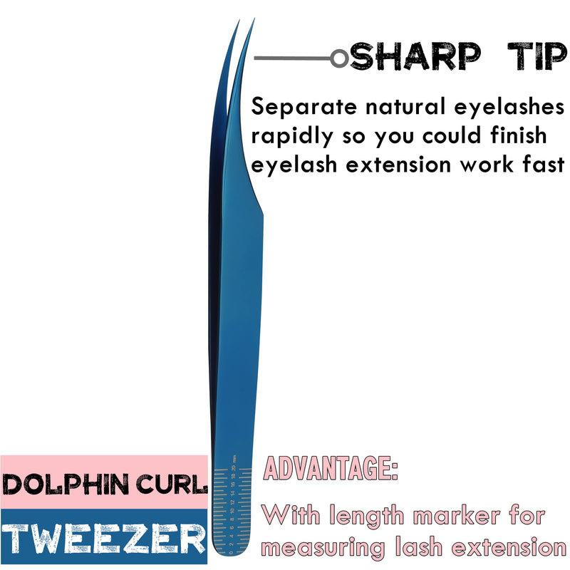 Eyelash Extensions Tweezers 3 Pieces Dolphin Shaped Tweezers and Curved Tip Tweezers for Eyelash Extensions Precision Lashes Tweezers Professional Tools for Isolation Classic Tweezers Blue-classic Tweezers 3 Pcs