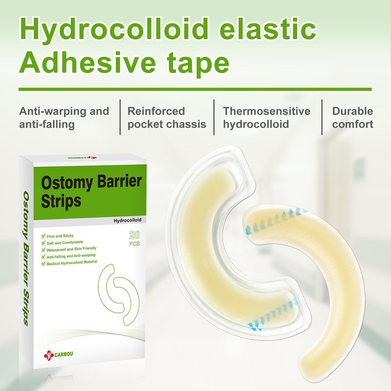 [Australia] - Carbou 20 Pcs Elastic Ostomy Barrier Strips - Medical Grade Hydrocolloid Waterproof Leak - Skin Adhesive Ostomy Barrier Tape for Colostomy Stoma Bags 