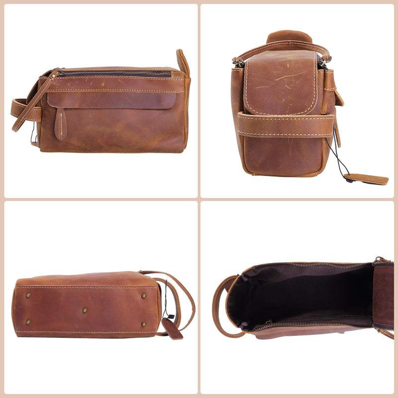 Multi-functional Leather Travel Toiletry Bag -Coffee and Brown 2-pack