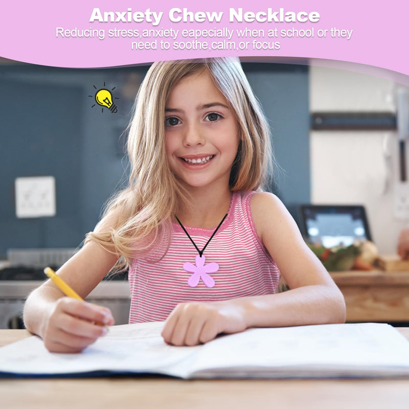 [Australia] - 3 Pcs Flower Silicone Chewing Necklace Suitable for Sensory Children, for Boys and Girls with Autism, ADHD, Anxiety or SPD Chewing Fidgeting for Boys Girls Adults Chewer 