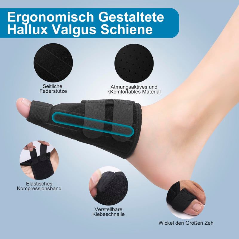 [Australia] - Hallux Valgus Correction Splint for Relieving Big Toe Pain and Aligning the Toes Hallux Valgus Bandage for Men and Women Protecting the Big Toe (Black, Right) Black 