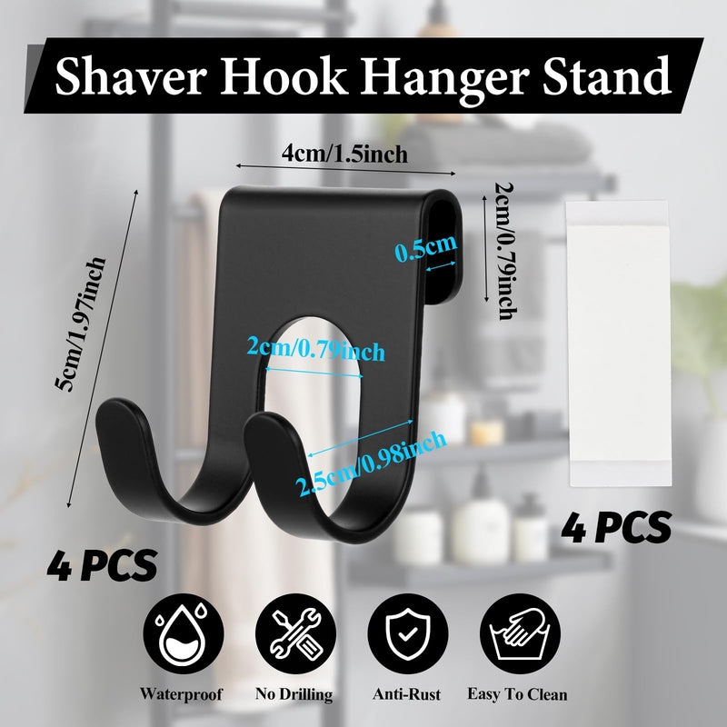 [Australia] - JJUNW Pack of 4 Razor Holder Shower, Razor Holder Shower No Drilling, Waterproof Self-Adhesive Bathroom Hooks for Bathroom Kitchen Organizer (Black) Black 