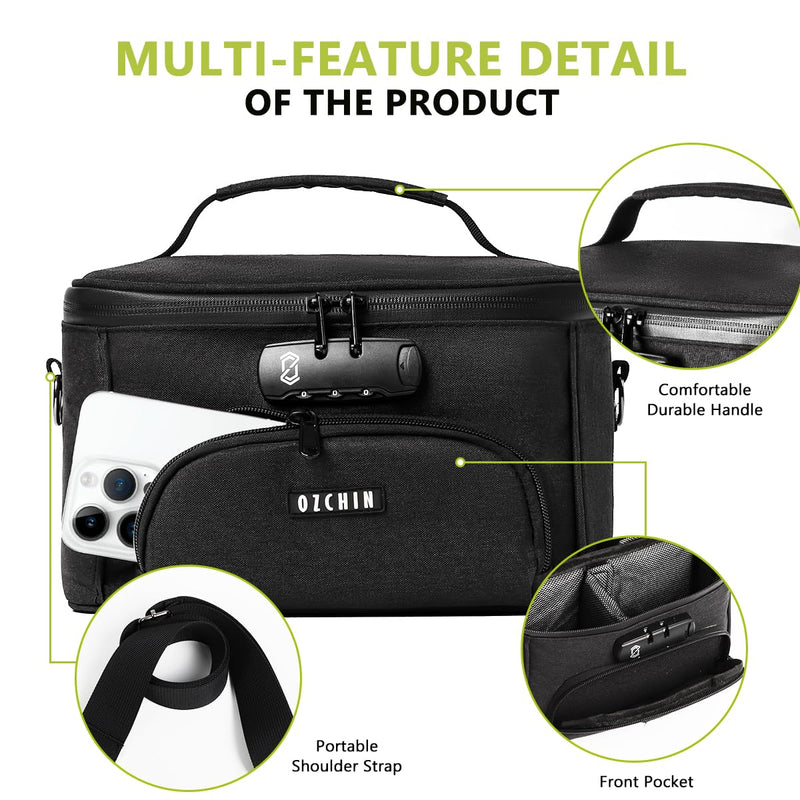 [Australia] - OZCHIN Smell Proof Bag with Combination Lock, Odor Proof Bag Durable Carbon Lining Smoking Tobacco Cases Odorless Organizer Medicine Bags Lockable Box, Great Gifts for Father's Day(Black) Black 
