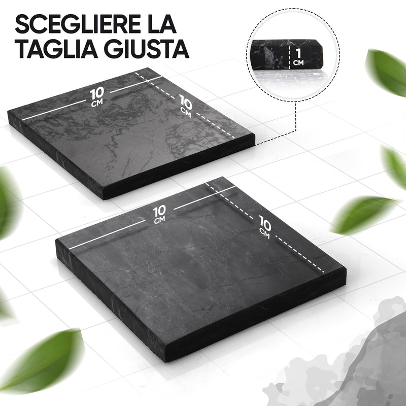 [Australia] - PURAJA Shungite Plates 2 pieces | Original from Karelia | For use as a radiation blocker, water vitalizer or protective stone against negative energy | With certificate of refill 2 pieces (10x10cm) 