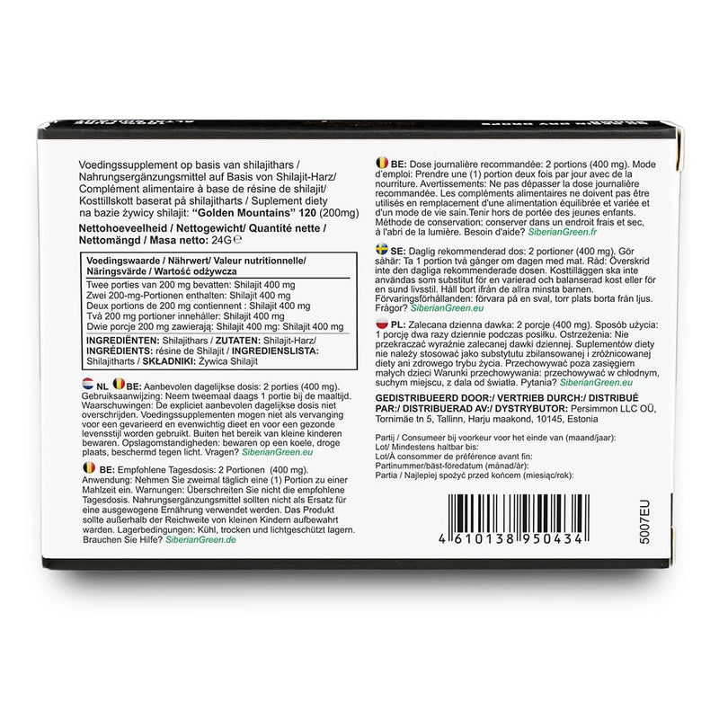 Premium Pure Shilajit Dry Drops by Siberian Green Altai Golden Mountains - 120 Count (200 mg) Food Supplement Fulvic Acid Caffeine 120 count (Pack of 1)