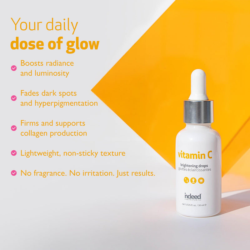 Indeed Labs Vitamin C Brightening Drops | Lightweight Vitamin C Facial Serum | Encapsulated Ascorbic Acid for 15x Absorption | with Moisturizing Tamarind Seed Extract & Biosaccharide Gum-1, (1 Fl Oz)