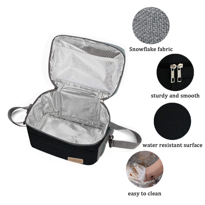 [Australia] - Lunch Bag for Men/Women, Insulated Reusable Lunch Box Leakproof Cooler Tote Bag Freezable with Adjustable Shoulder Strap for Office Work Picnic Beach(Black) Black 7.5L 