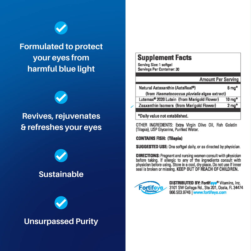 [Australia] - Fortifeye Focus Eye Care Supplement | Triple Carotenoid Including Astaxanthin, Lutein, and Zeaxanthin | 30 Softgel Capsules 30 Count (Pack of 1) 