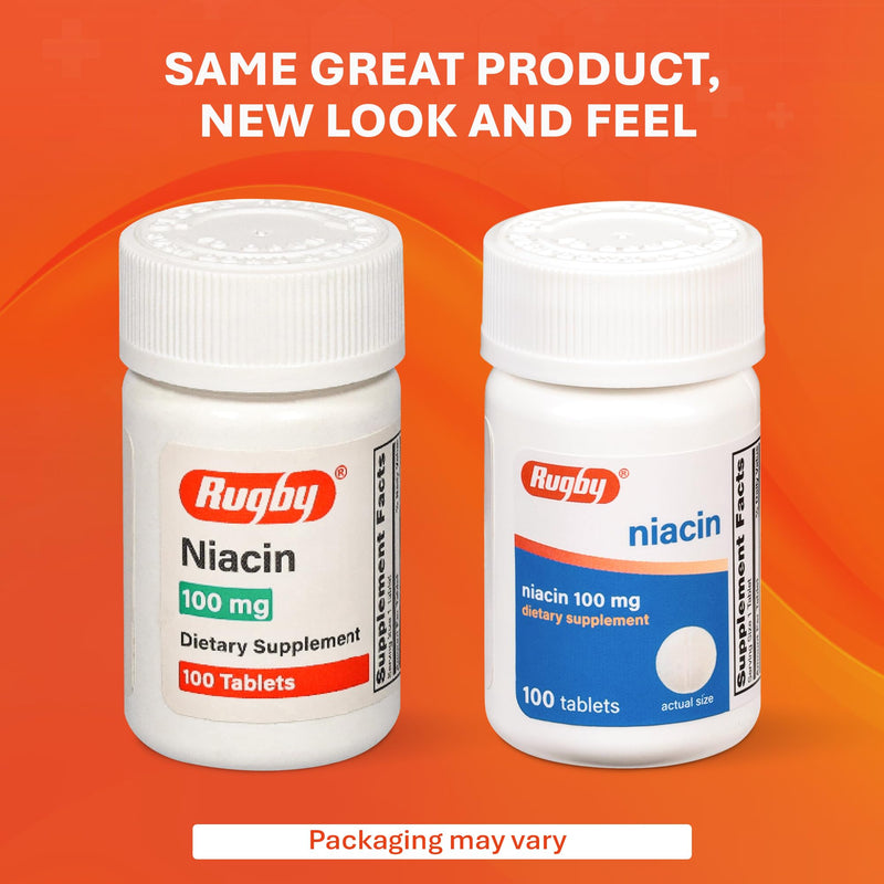 Rugby Niacin 100mg - Niacin Tablets with Calcium - Dietary Supplement - 100 Count