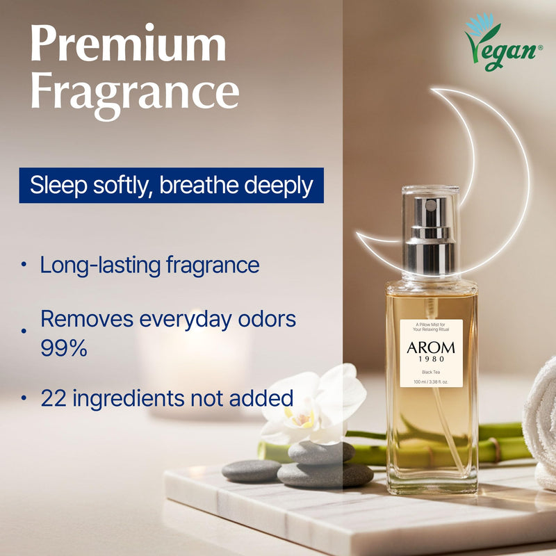 Pillow Mist – Large 100 ml (3.38 fl oz) Sleep Spray for Pillows & Bedding, Calming Aromatherapy Room Freshener, Vegan Formula, Long-Lasting Scent, Made in Korea Black Tea