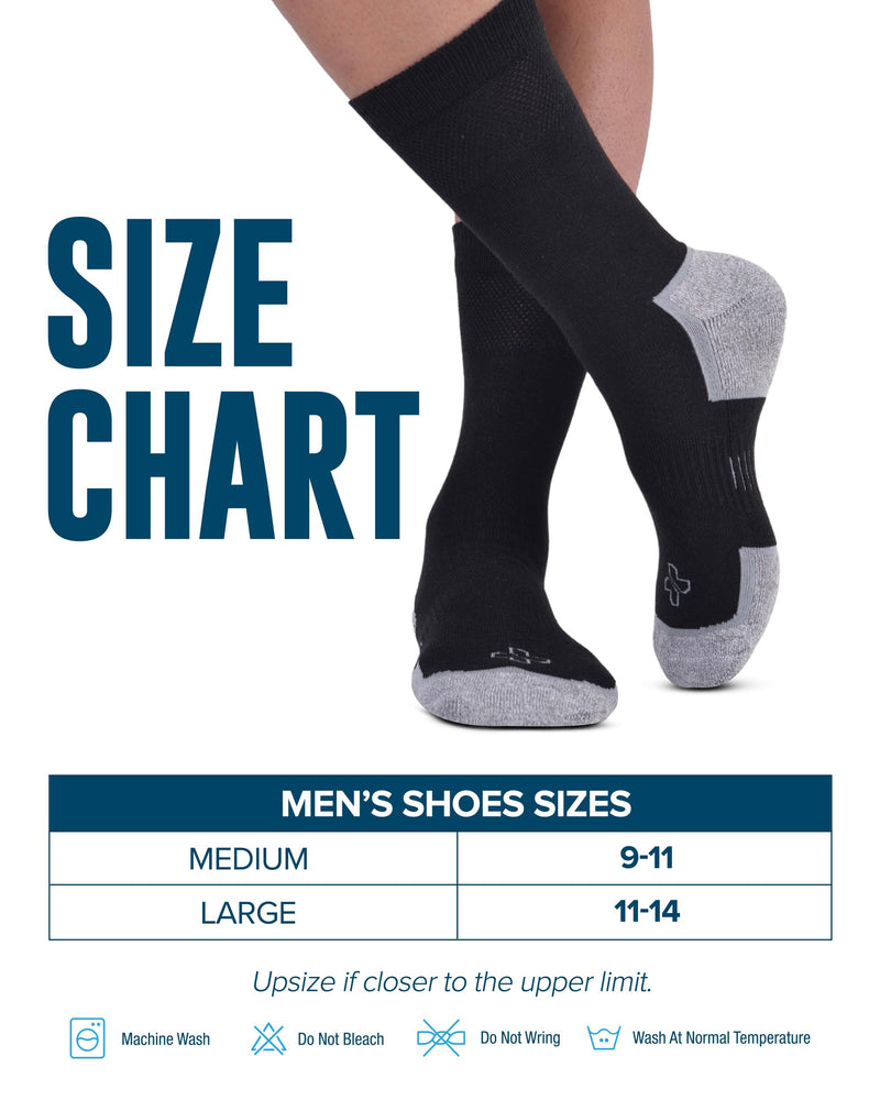 [Australia] - Doctor's Select Bamboo Viscose Diabetic Socks for Men - 3 Pairs Crew Mens Diabetic Socks Black - 3 Pairs Large 