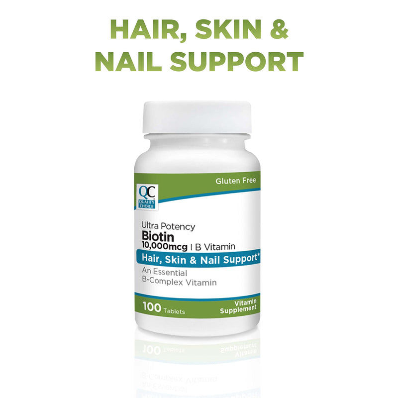 Quality Choice Biotin 10,000 mcg + B Tablets 100 Count Ultra Potency Nail, Skin, & Hair Support 1