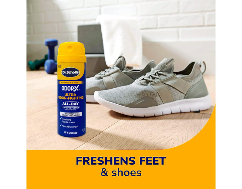 Dr. Scholl's ODOR-FIGHTING SPRAY POWDER, 4.7 oz - Instant Odor Destroyer - All-Day Protection - Freshens Feet & Shoes (Pack of 2)