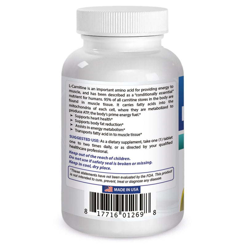 [Australia] - Best Naturals L-Carnitine Fumarate 1000mg per Tablet - 120 Count - Boosts Cellular Energy 