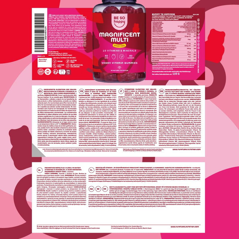 BeSoHappy® Multivitamin Gummies for Women 2 Month Supply, for Men Adults & Kids for Immune System, Tiredness and Fatigue with 10 Vitamins, A, B6, B12, C, D and E Vegan, Gluten and Lactose Free.