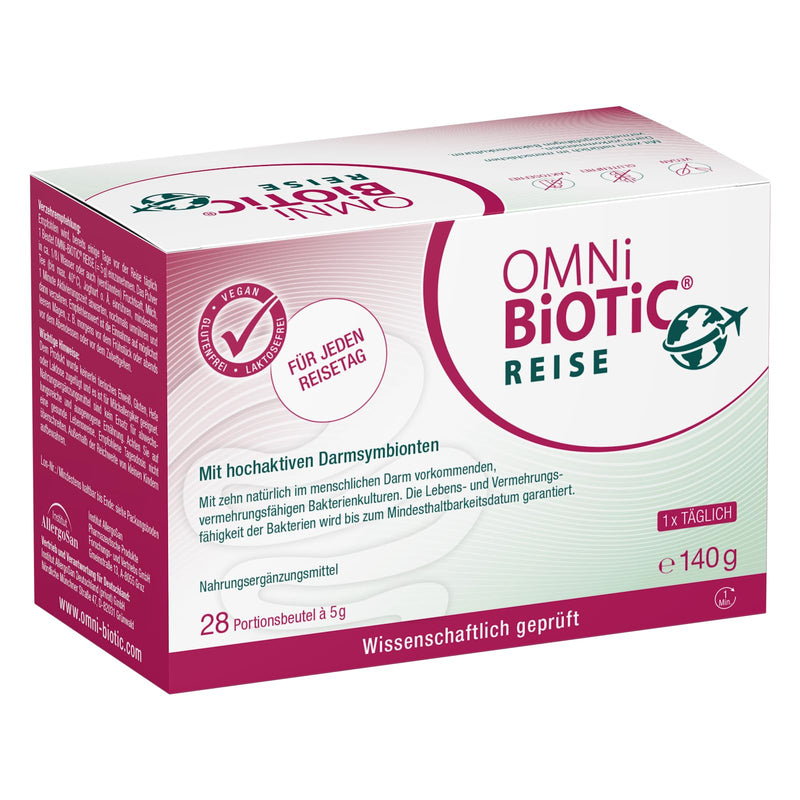 [Australia] - OMNi BiOTiC Travel | 28 servings (140g) | 10 bacterial strains | 5 billion germs per daily dose | powder | Vegan | Gluten free | Lactose free | For daily use Tasteless 28 portions (pack of 1) 