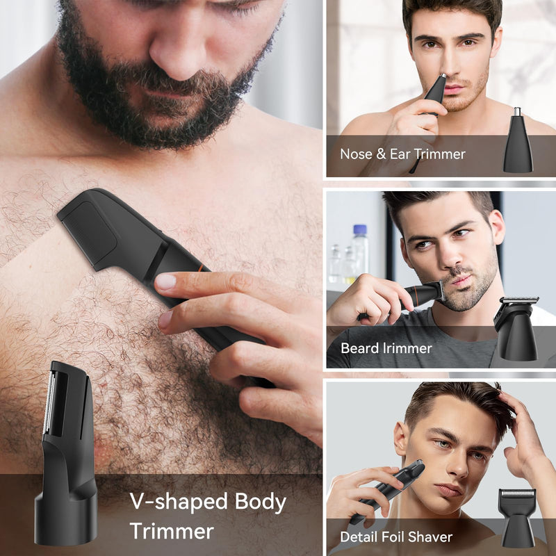 [Australia] - Intimate razor for men, body razor for men, 4 in 1 beard trimmer for men with nose hair trimmer, rechargeable electric razor for body, intimate area, beard, back, testicles and pubic area (black). 