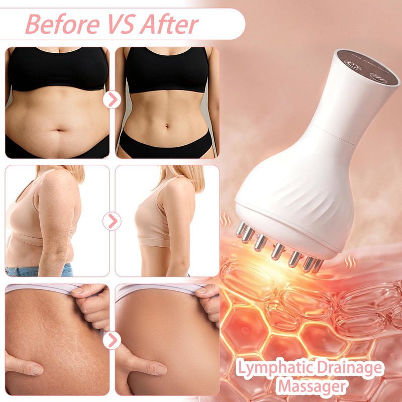 Lymphatic Drainage Massager & Anti Cellulite Massage Tool, White | Reduce Stretch Marks & Cellulite, Helps Muscle Relax, For Legs, Arms & Belly, Light, Heat & Vibration