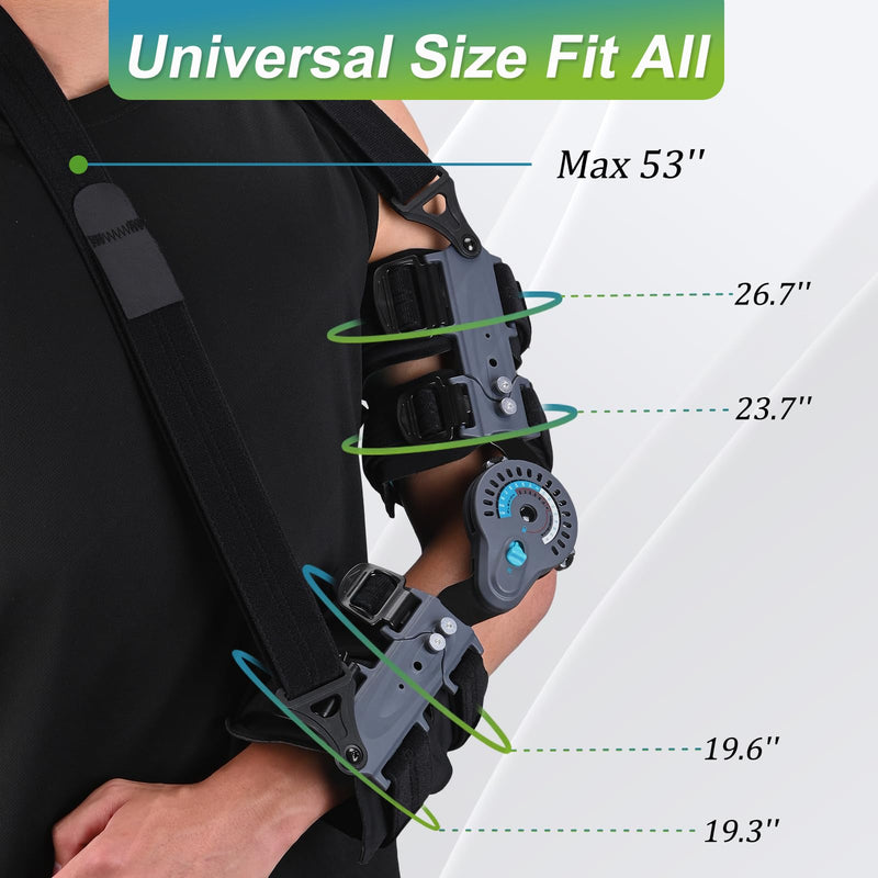 [Australia] - Komzer Hinged Elbow Brace, Adjustable Post OP ROM Elbow Brace with Sling Stabilizer Splint Arm Injury Recovery Support After Surgery (Right) Right 