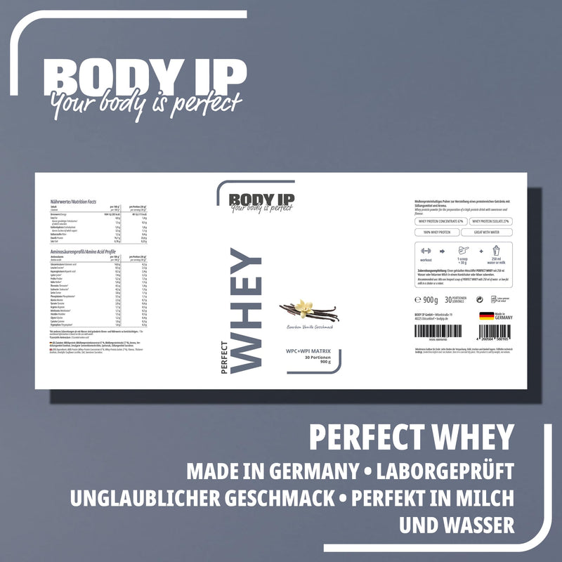 [Australia] - BODY IP Perfect Whey Protein Powder | Creamy Bourbon Vanilla | Protein powder for protein shake & muscle building | high BCAA content | 30 servings | Whey Isolate & Concentrate | high protein content | 900g 900g (pack of 1) 