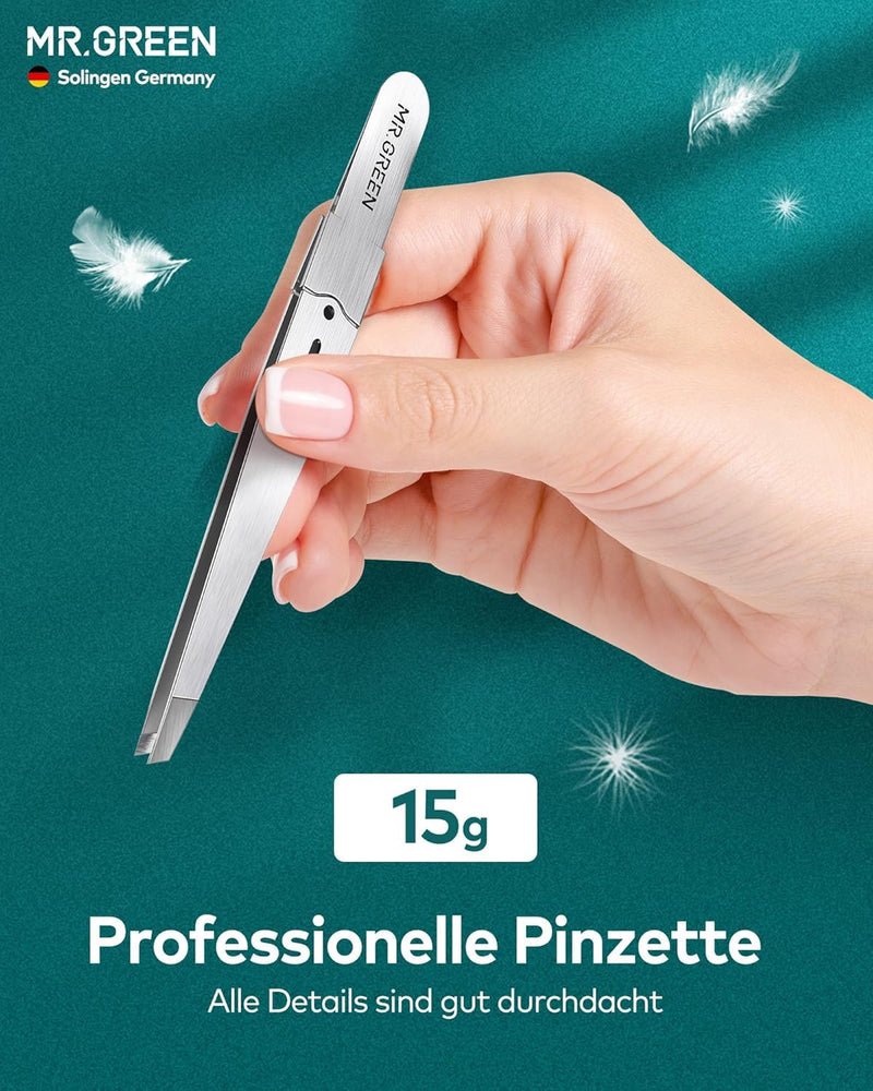 [Australia] - MR.GREEN tweezers, professional precision eyebrow tweezers for women and men, Solingen stainless steel beveled hair removal tweezers, premium eyebrow tweezers 