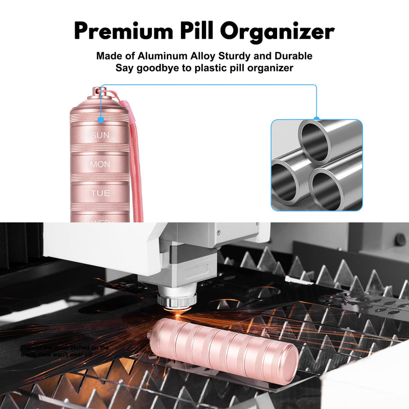 7 Day Metal Travel Pill Organizer - Waterproof Vitamin Case Pill Box | Daily Pill Container 7 Compartments, Weekly Pill Containers for Medicine Supplements Fish Oil M