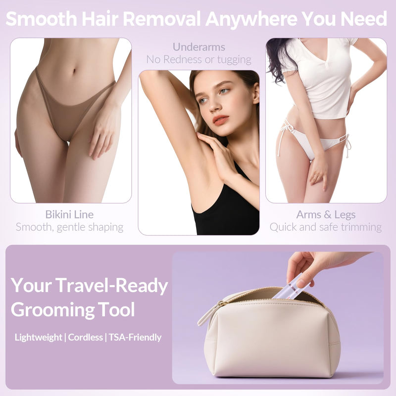 [Australia] - Bikini Trimmer for Women – 2-in-1 Electric Razor with Dual Heads, Ceramic Blades, Wet & Dry Use, USB Rechargeable, Skin-Friendly Shaver for Bikini Line, Underarms & Sensitive Areas – Lavender Purple 