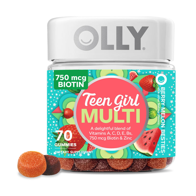 OLLY Teen Girl Multi Gummy, Healthy Skin and Immune Support, 15 Essential Vitamins, 70 Count Gummy Active Immunity+Elderberry, 45 Gummies, Berry Flavor