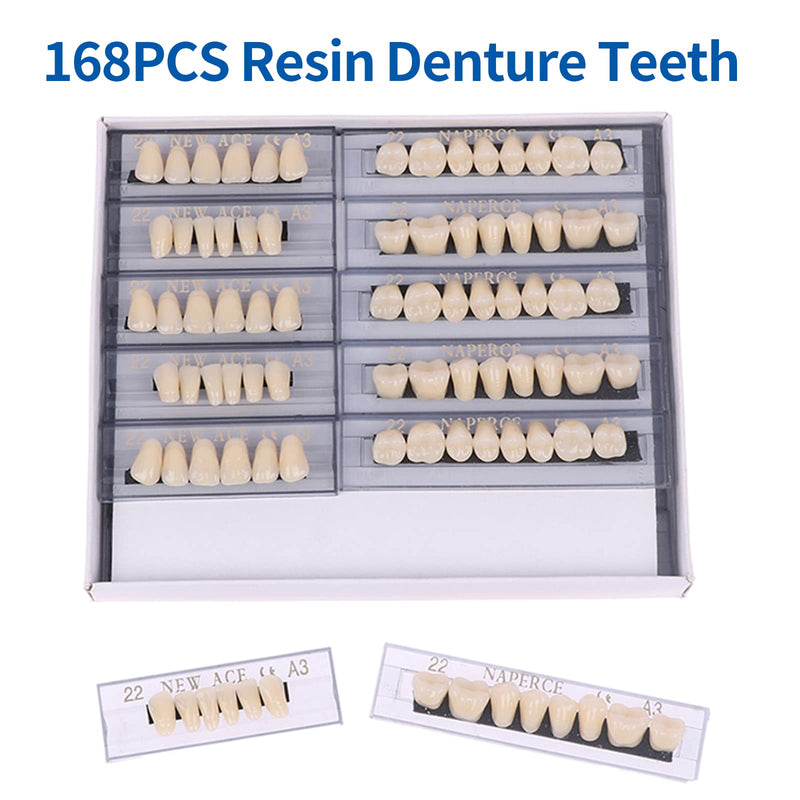 [Australia] - 168 Pieces False Teeth Dental Complete Acrylic Resin Denture Teeth, 6 Sets Whole Teeth Synthetic Polymer Denture Tooth, 23 Shade A3 Upper + Lower Dental Materials for Replacement, DIY, or Halloween 