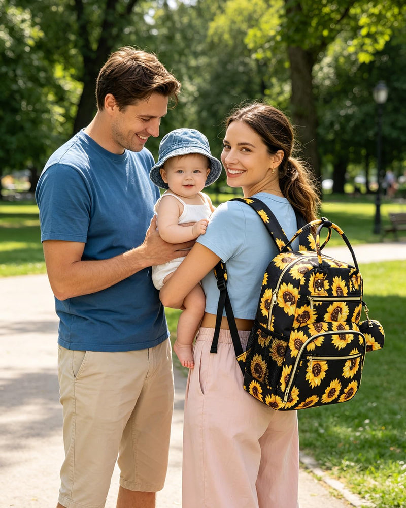 Pritent Travel Duffle Bag for Women + Diaper Bag Backpack (Sunflower)