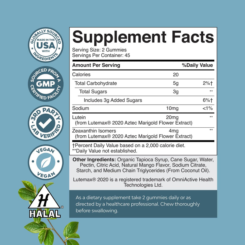 Zeaxanthin Plus Lutein Gummies for Adults - Potent Eye Vitamins for Vision and Blue Light Protection - Daily Gummy Lutein Eye Health Supplements for Adults Dry Eyes and Eye Strain Support - 90 Count 90 Count (Pack of 1)